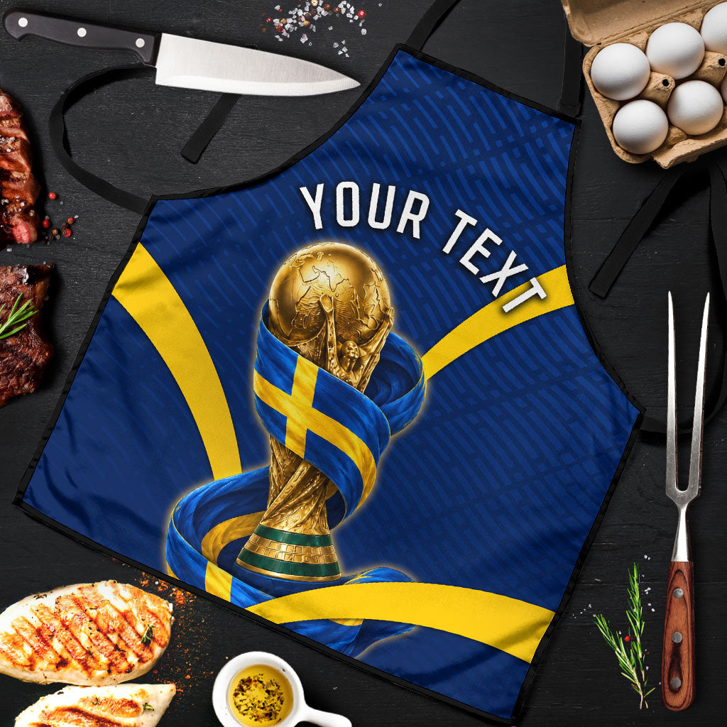 Personalized Sweden Football Trophy Apron Golden Cup Flag Ribbon Dynamic Stripes