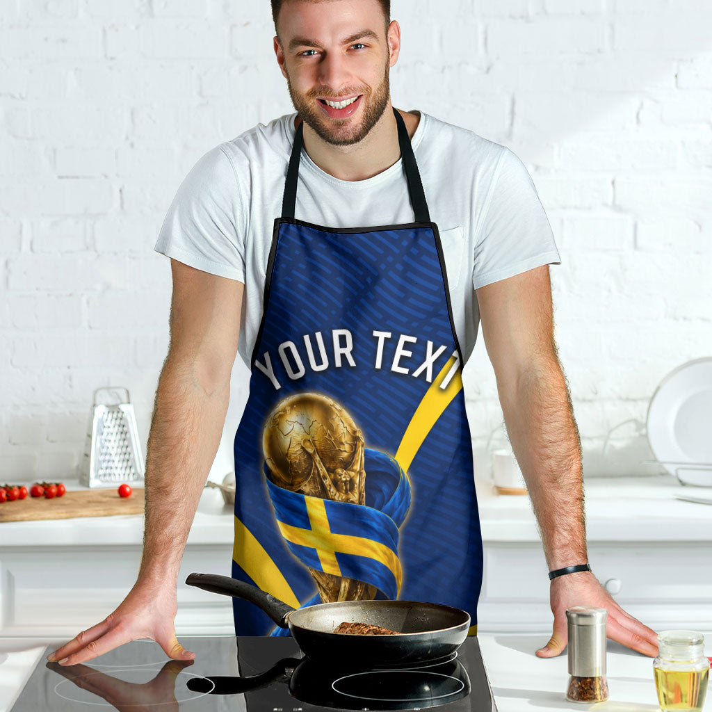 Personalized Sweden Football Trophy Apron Golden Cup Flag Ribbon Dynamic Stripes