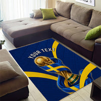 Personalized Sweden Football Trophy Area Rug Golden Cup Flag Ribbon Dynamic Stripes