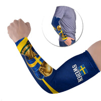 Personalized Sweden Football Trophy Arm Sleeves Golden Cup Flag Ribbon Dynamic Stripes
