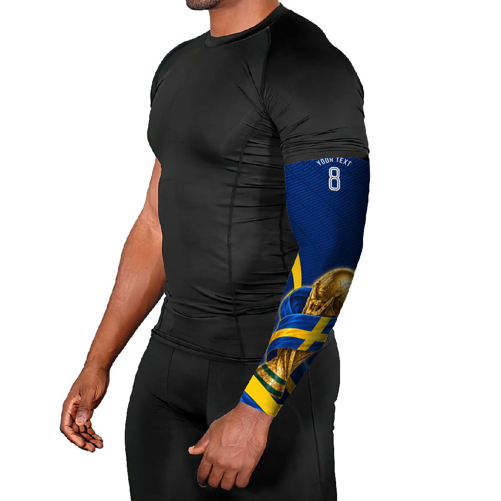 Personalized Sweden Football Trophy Arm Sleeves Golden Cup Flag Ribbon Dynamic Stripes