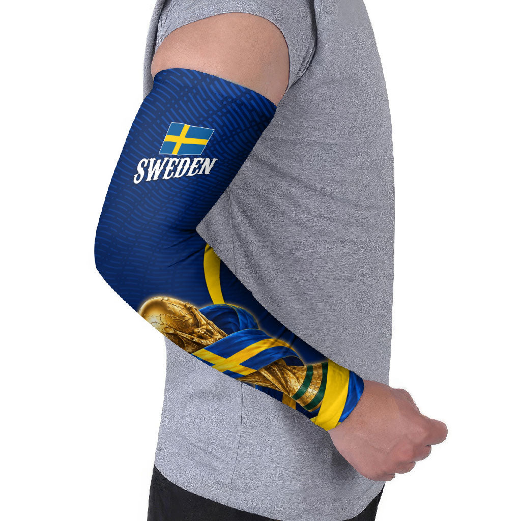 Personalized Sweden Football Trophy Arm Sleeves Golden Cup Flag Ribbon Dynamic Stripes