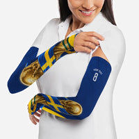 Personalized Sweden Football Trophy Arm Sleeves Golden Cup Flag Ribbon Dynamic Stripes