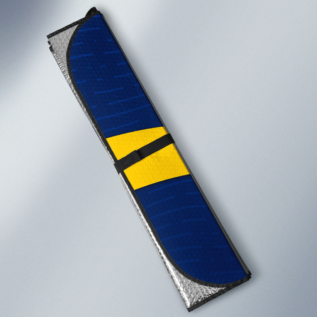 Personalized Sweden Football Trophy Auto Sun Shade Golden Cup Flag Ribbon Dynamic Stripes
