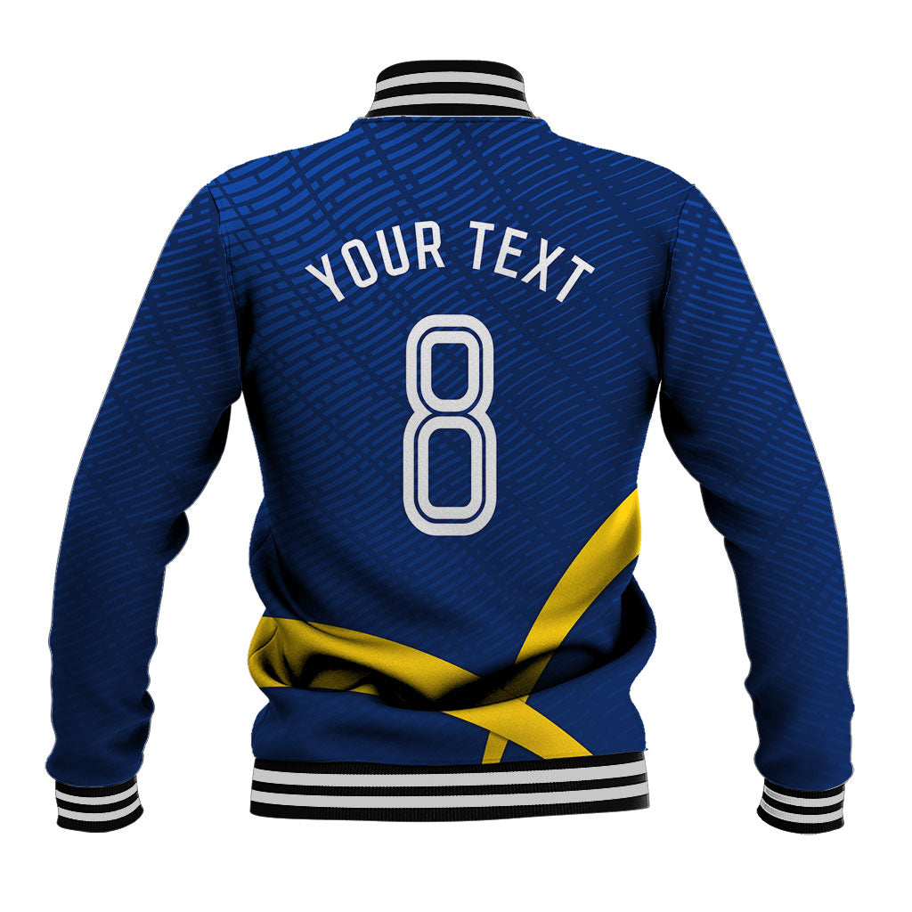 Personalized Sweden Football Trophy Baseball Jacket Golden Cup Flag Ribbon Dynamic Stripes