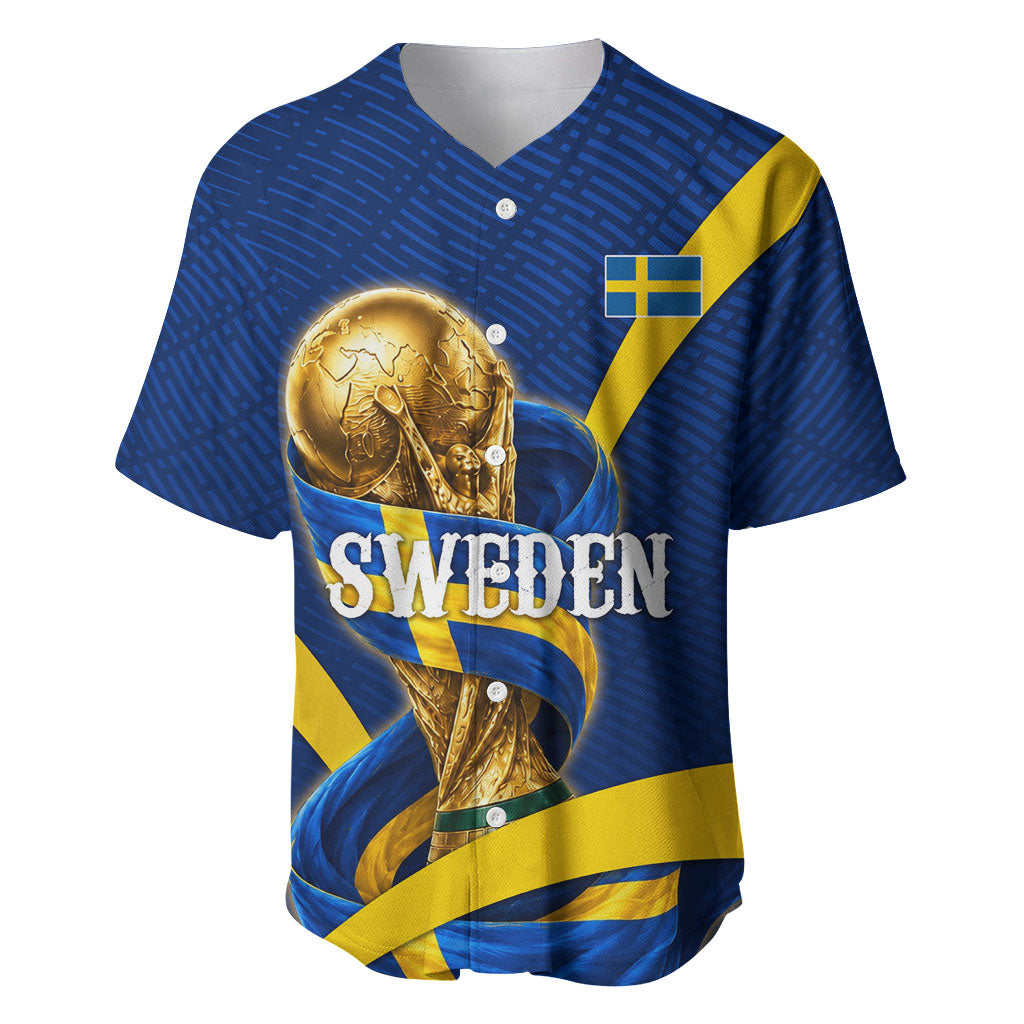 Personalized Sweden Football Trophy Baseball Jersey Golden Cup Flag Ribbon Dynamic Stripes