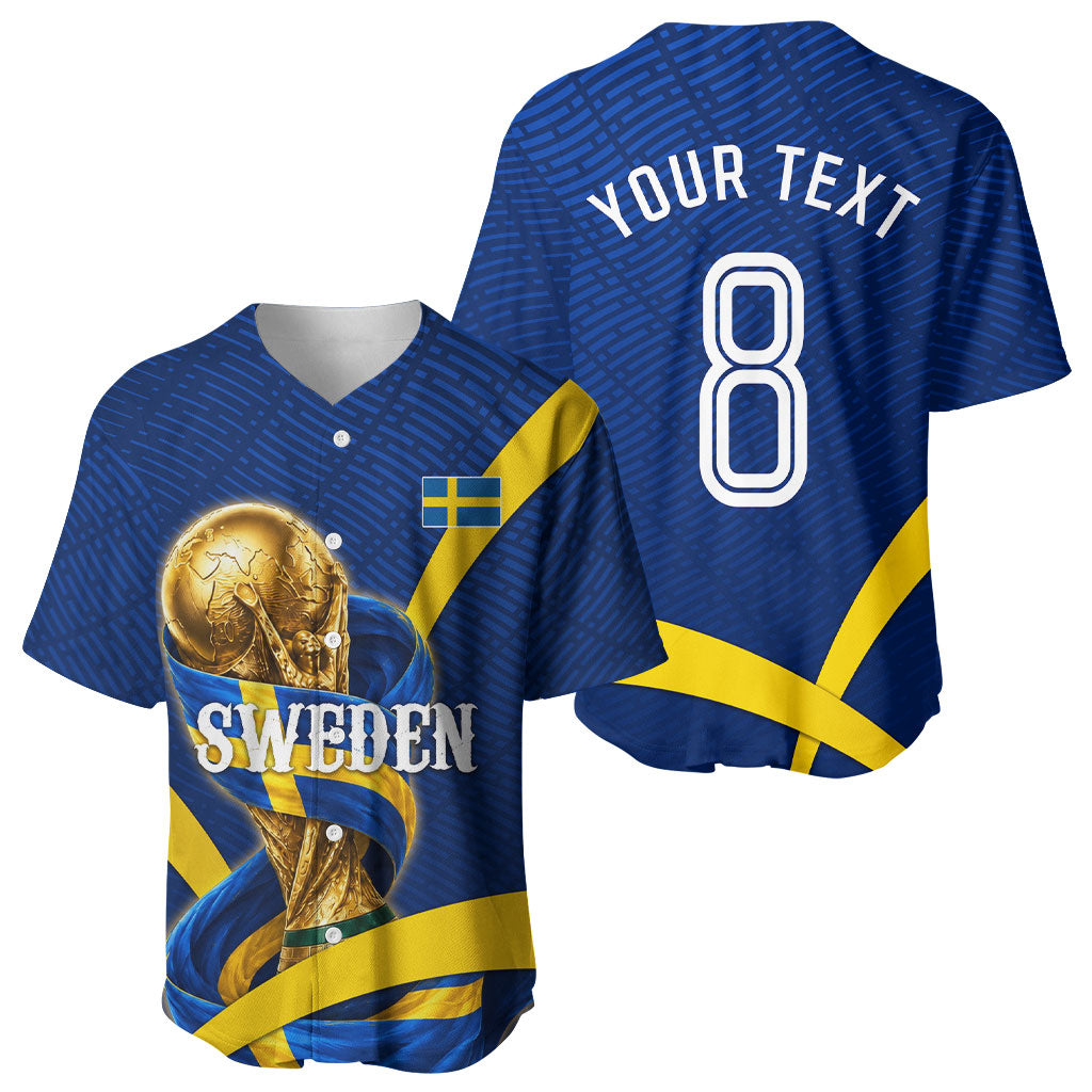 Personalized Sweden Football Trophy Baseball Jersey Golden Cup Flag Ribbon Dynamic Stripes