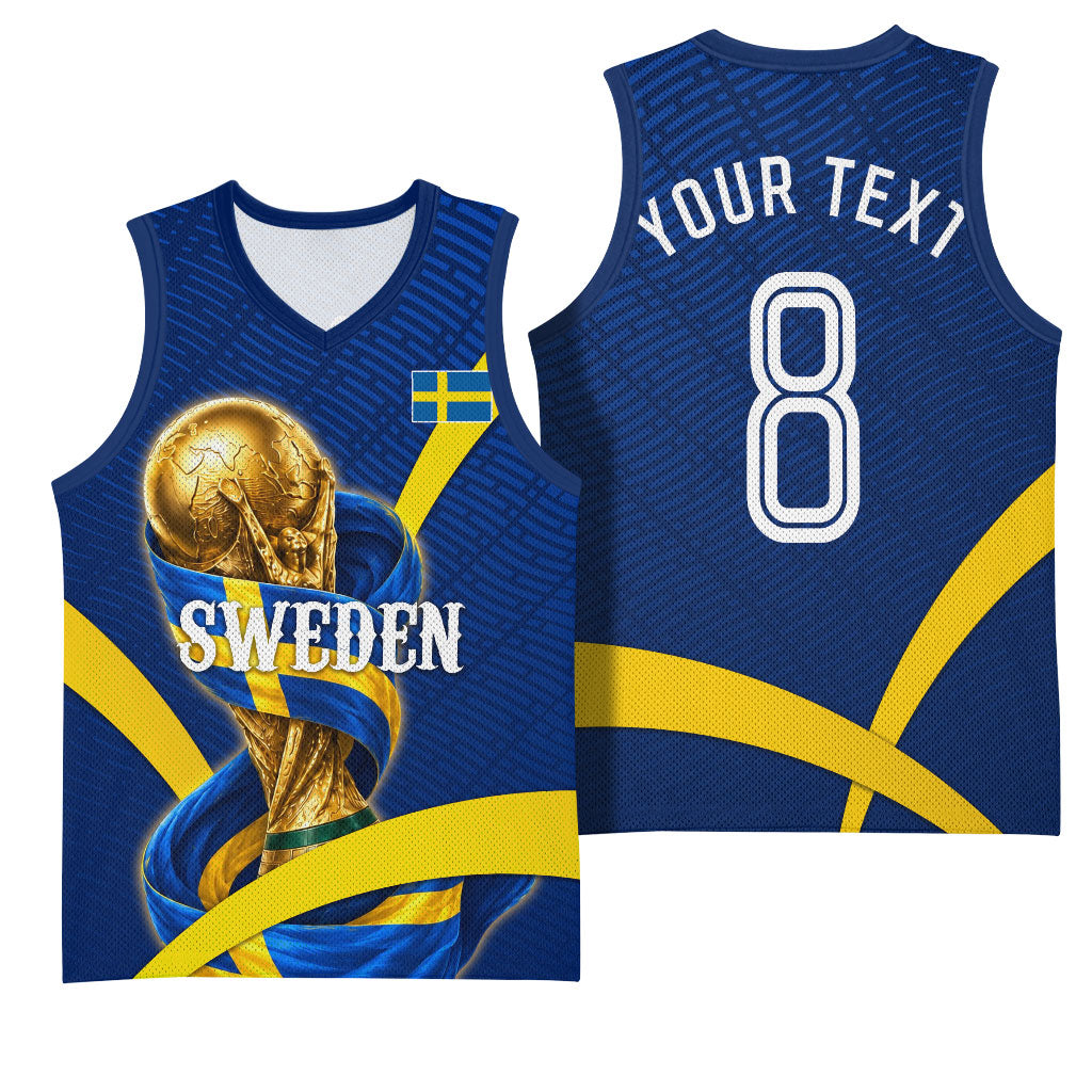Personalized Sweden Football Trophy Basketball Jersey Golden Cup Flag Ribbon Dynamic Stripes