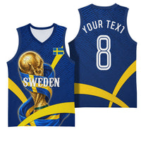 Personalized Sweden Football Trophy Basketball Jersey Golden Cup Flag Ribbon Dynamic Stripes