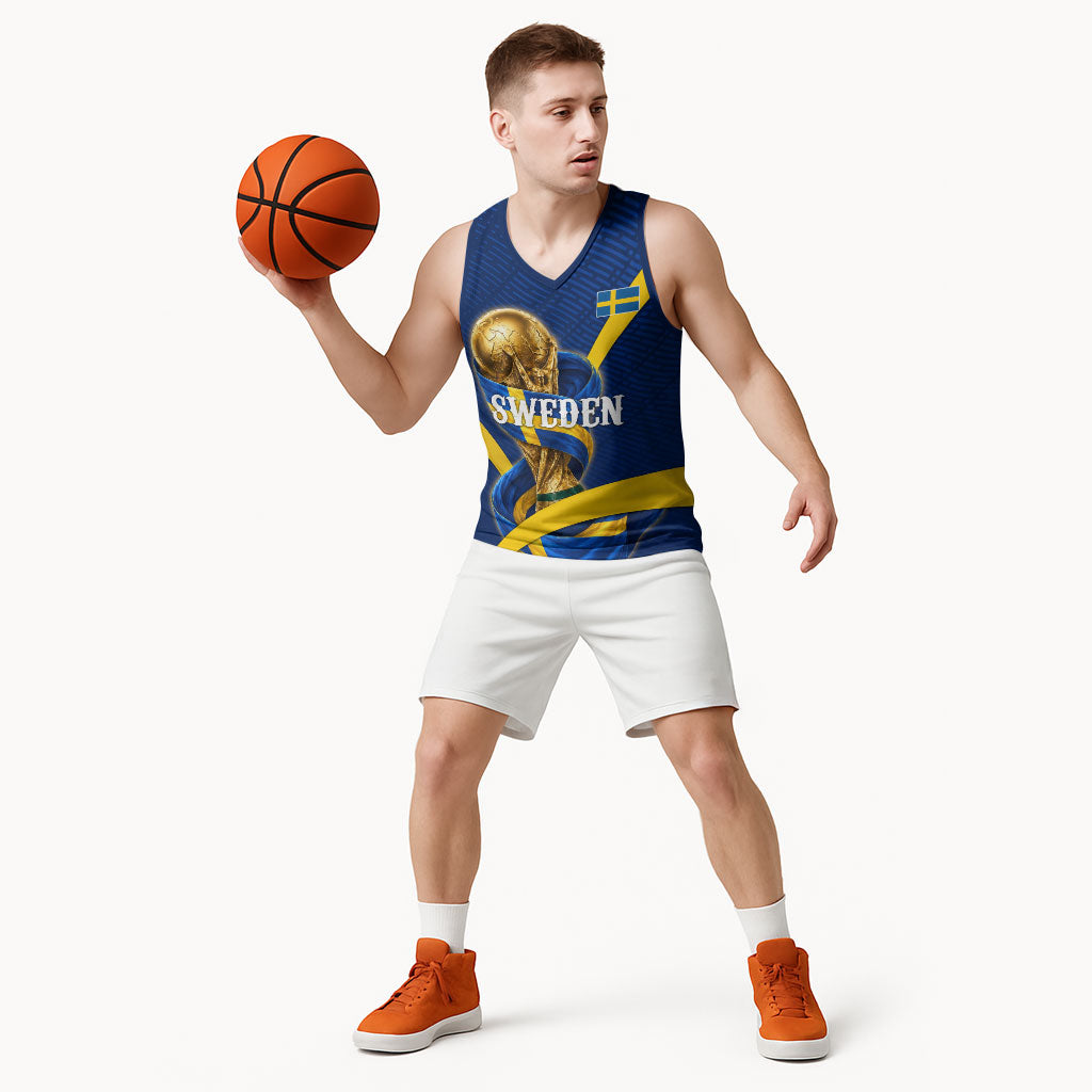 Personalized Sweden Football Trophy Basketball Jersey Golden Cup Flag Ribbon Dynamic Stripes