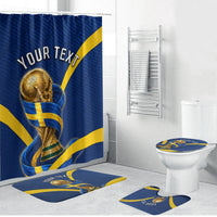 Personalized Sweden Football Trophy Bathroom Set Golden Cup Flag Ribbon Dynamic Stripes