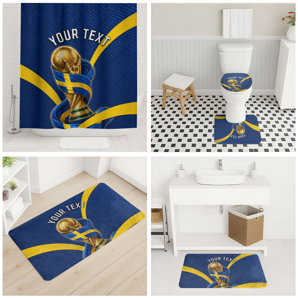 Personalized Sweden Football Trophy Bathroom Set Golden Cup Flag Ribbon Dynamic Stripes