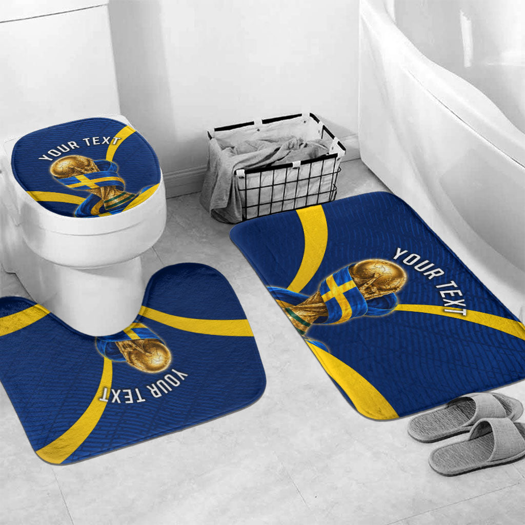 Personalized Sweden Football Trophy Bathroom Set Golden Cup Flag Ribbon Dynamic Stripes