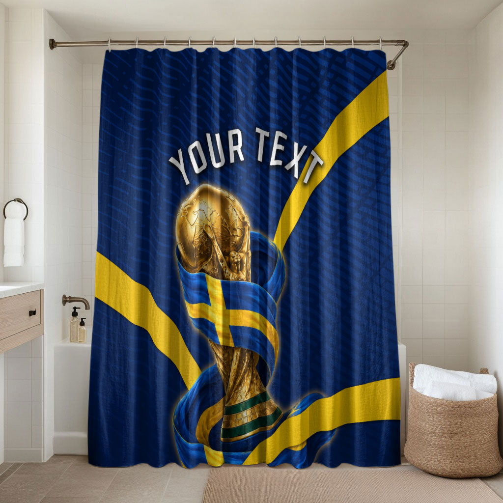Personalized Sweden Football Trophy Bathroom Set Golden Cup Flag Ribbon Dynamic Stripes