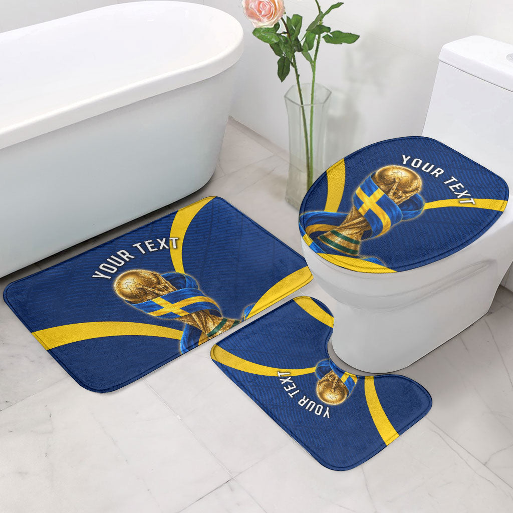 Personalized Sweden Football Trophy Bathroom Set Golden Cup Flag Ribbon Dynamic Stripes