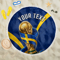 Personalized Sweden Football Trophy Beach Blanket Golden Cup Flag Ribbon Dynamic Stripes