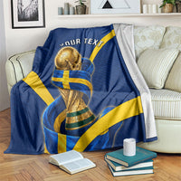 Personalized Sweden Football Trophy Blanket Golden Cup Flag Ribbon Dynamic Stripes