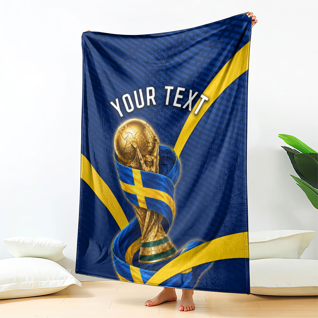 Personalized Sweden Football Trophy Blanket Golden Cup Flag Ribbon Dynamic Stripes