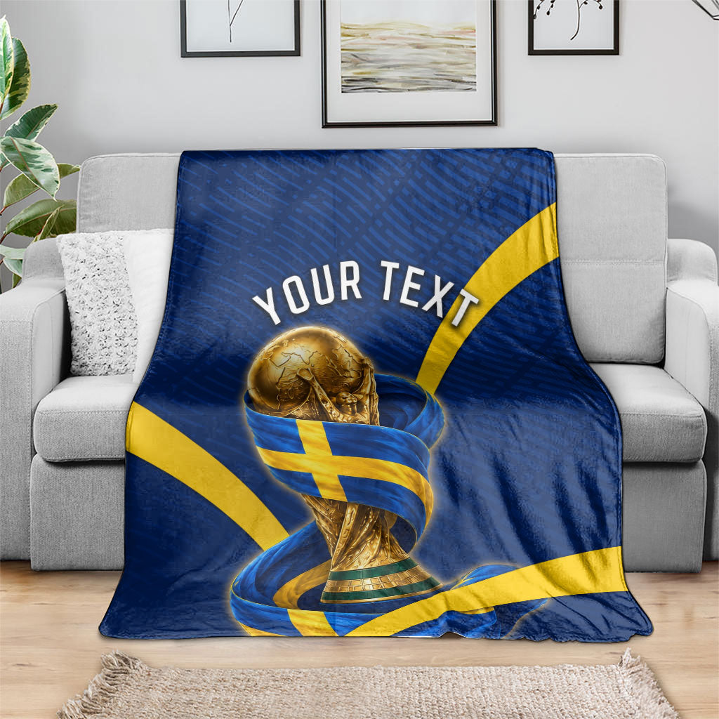 Personalized Sweden Football Trophy Blanket Golden Cup Flag Ribbon Dynamic Stripes