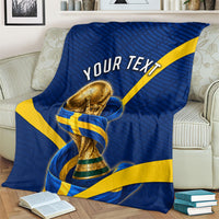 Personalized Sweden Football Trophy Blanket Golden Cup Flag Ribbon Dynamic Stripes