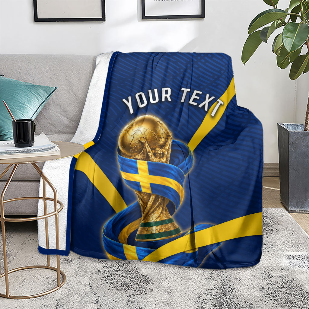 Personalized Sweden Football Trophy Blanket Golden Cup Flag Ribbon Dynamic Stripes