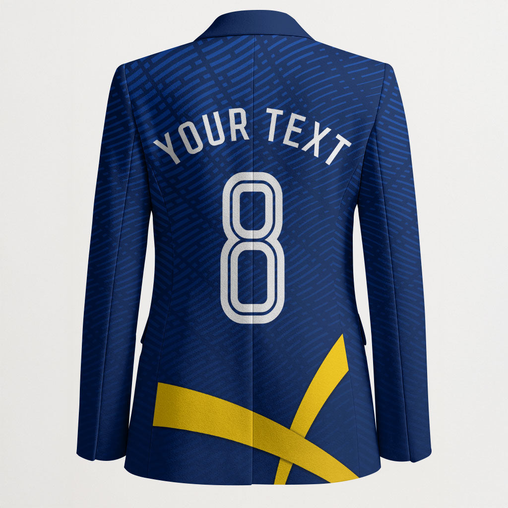 Personalized Sweden Football Trophy Blazer Golden Cup Flag Ribbon Dynamic Stripes