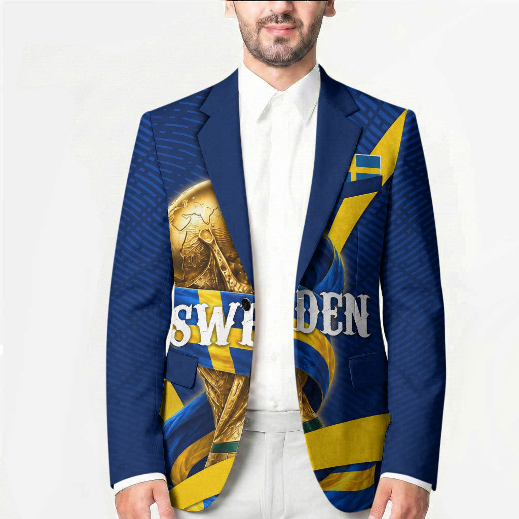 Personalized Sweden Football Trophy Blazer Golden Cup Flag Ribbon Dynamic Stripes