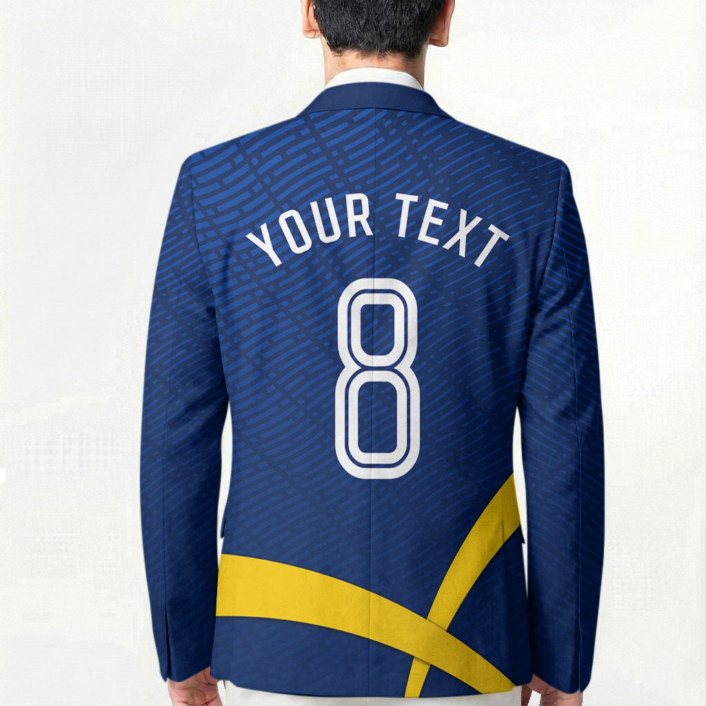 Personalized Sweden Football Trophy Blazer Golden Cup Flag Ribbon Dynamic Stripes