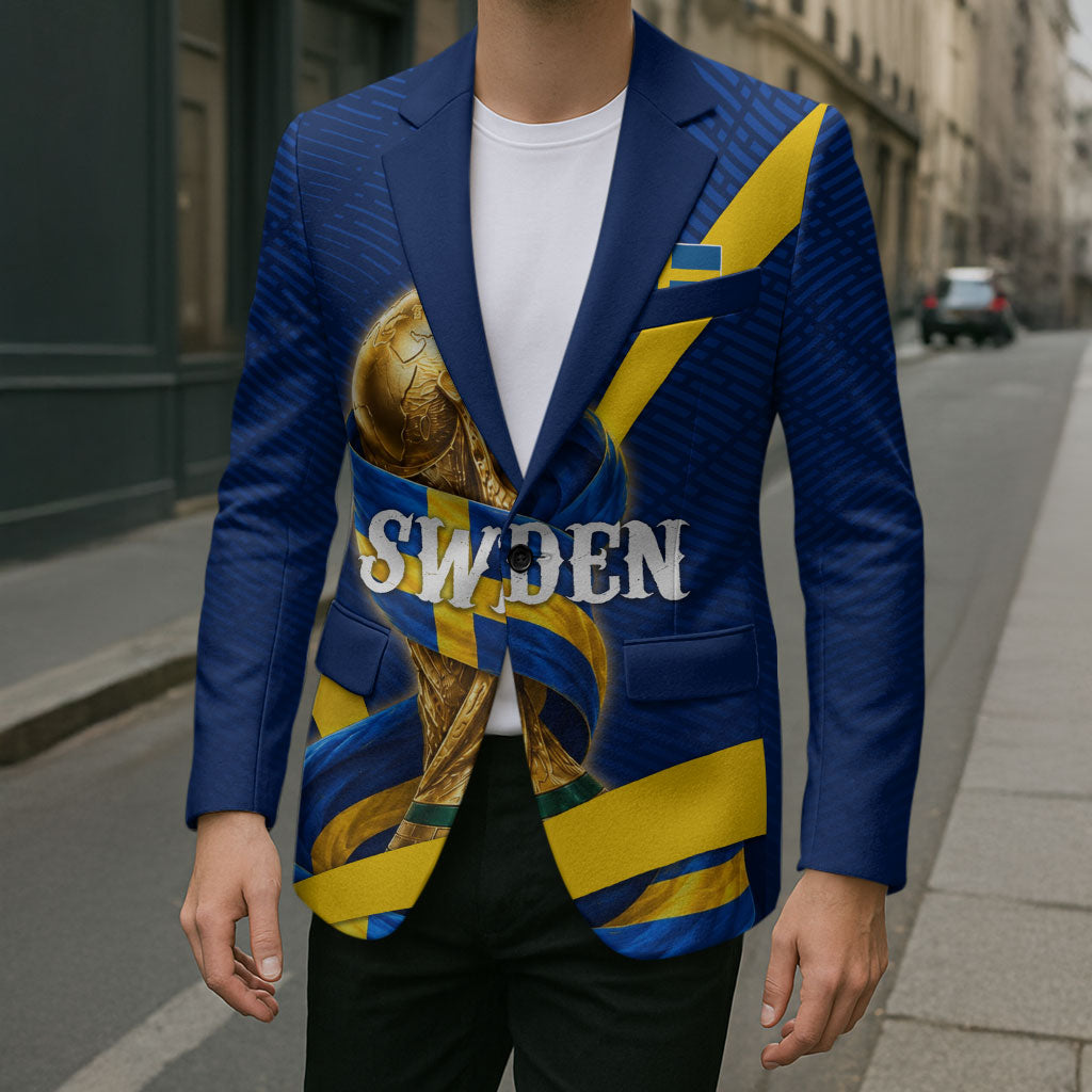 Personalized Sweden Football Trophy Blazer Golden Cup Flag Ribbon Dynamic Stripes