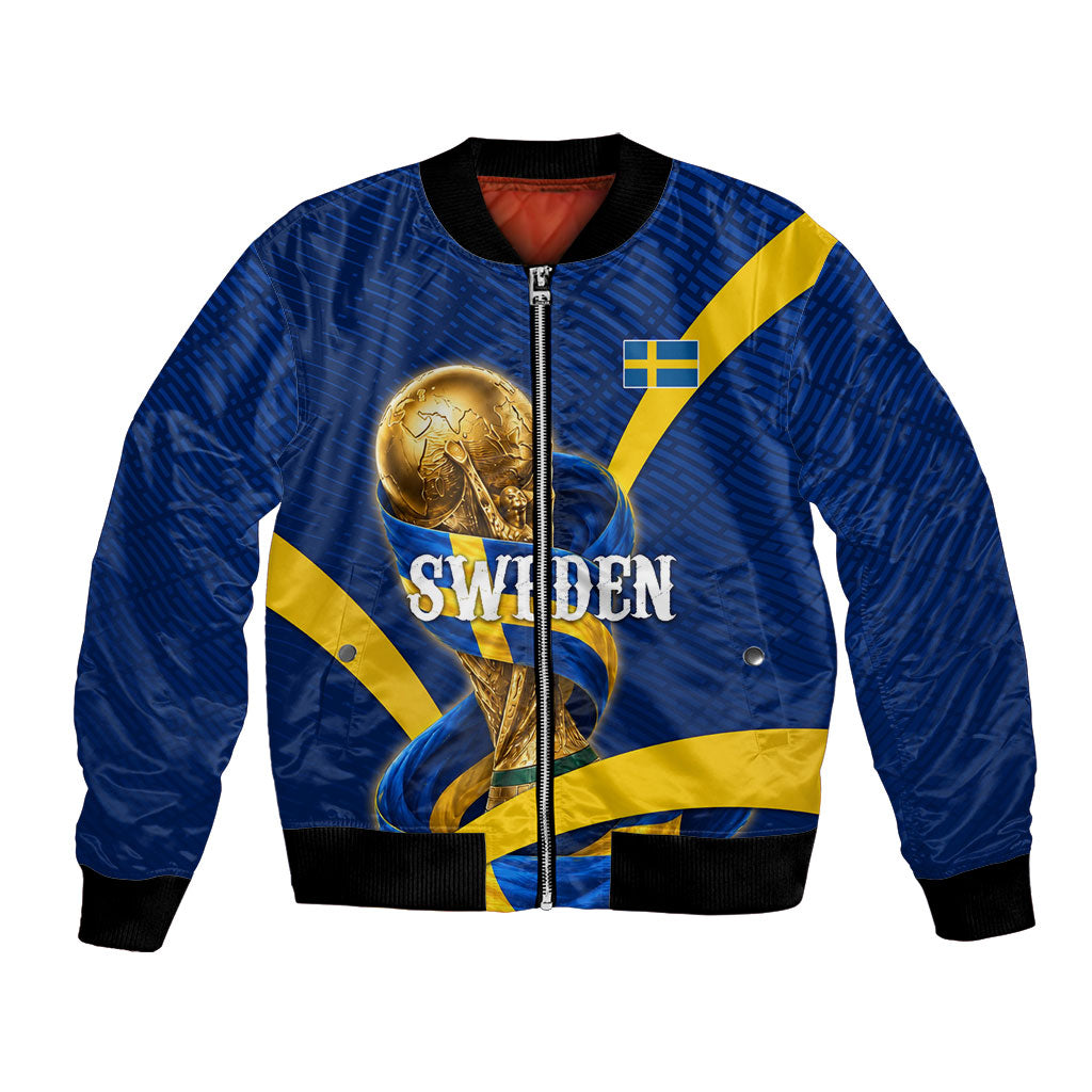 Personalized Sweden Football Trophy Bomber Jacket Golden Cup Flag Ribbon Dynamic Stripes