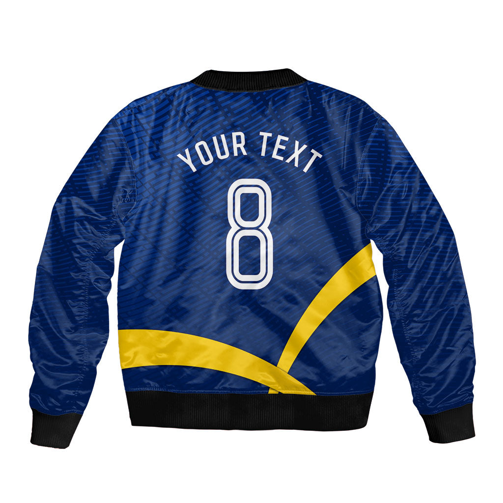 Personalized Sweden Football Trophy Bomber Jacket Golden Cup Flag Ribbon Dynamic Stripes