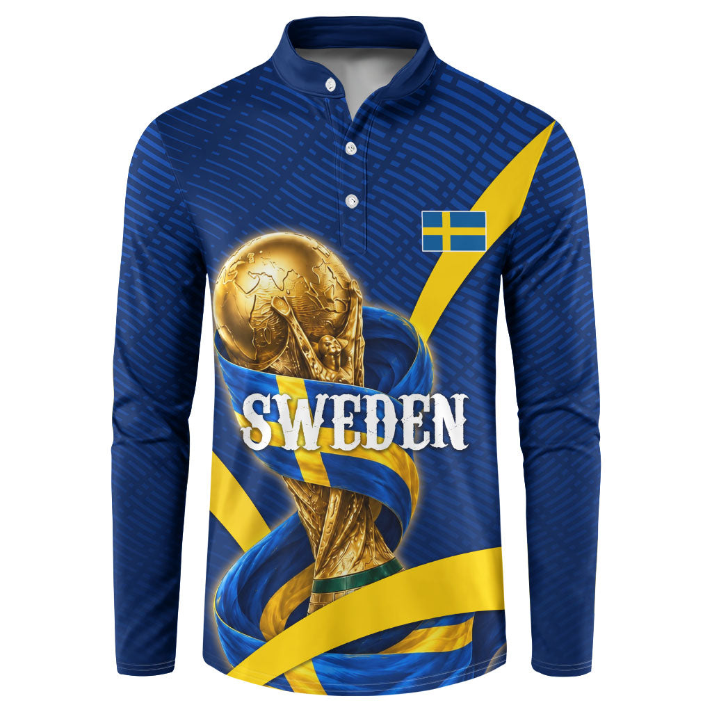 Personalized Sweden Football Trophy Button Sweatshirt Golden Cup Flag Ribbon Dynamic Stripes