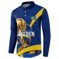 Personalized Sweden Football Trophy Button Sweatshirt Golden Cup Flag Ribbon Dynamic Stripes