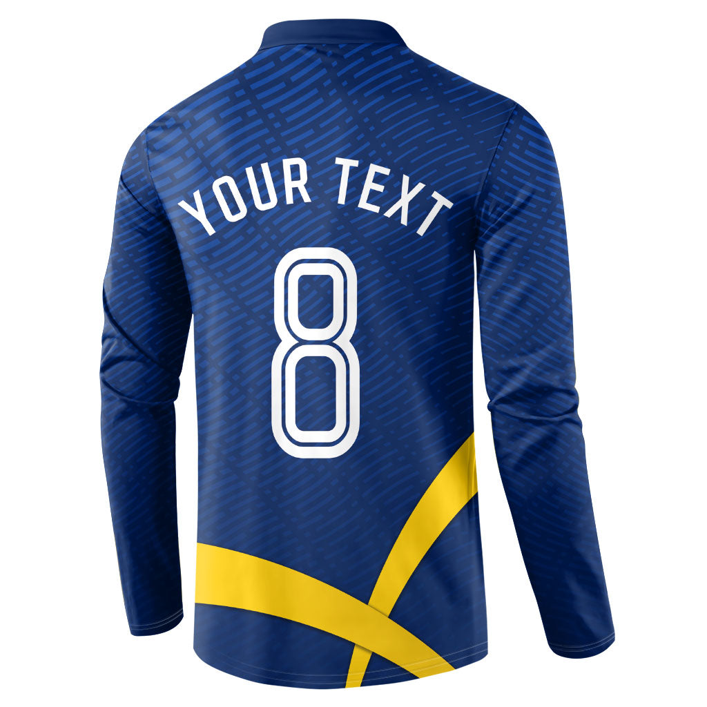 Personalized Sweden Football Trophy Button Sweatshirt Golden Cup Flag Ribbon Dynamic Stripes