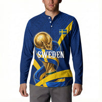 Personalized Sweden Football Trophy Button Sweatshirt Golden Cup Flag Ribbon Dynamic Stripes