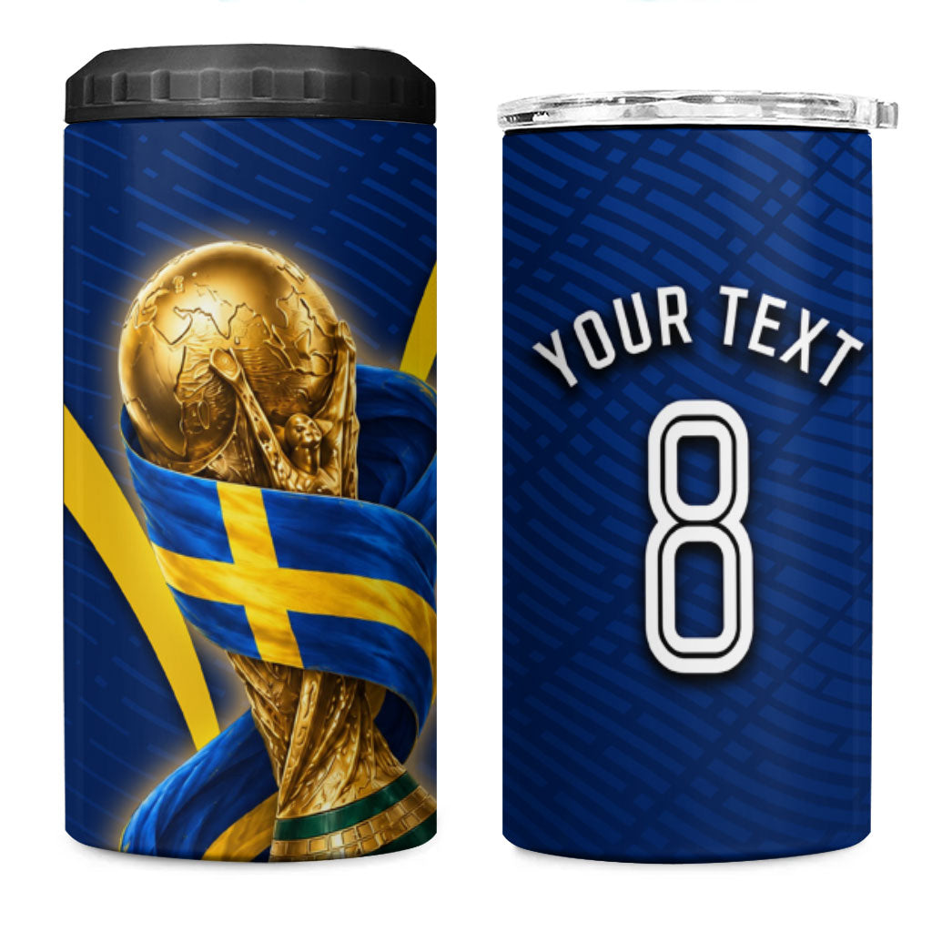 Personalized Sweden Football Trophy 4 in 1 Can Cooler Tumbler Golden Cup Flag Ribbon Dynamic Stripes
