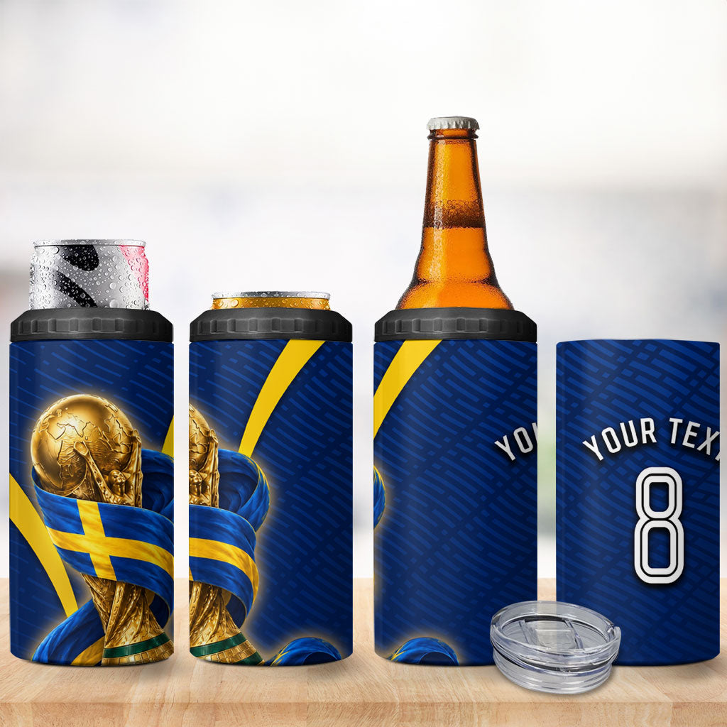 Personalized Sweden Football Trophy 4 in 1 Can Cooler Tumbler Golden Cup Flag Ribbon Dynamic Stripes