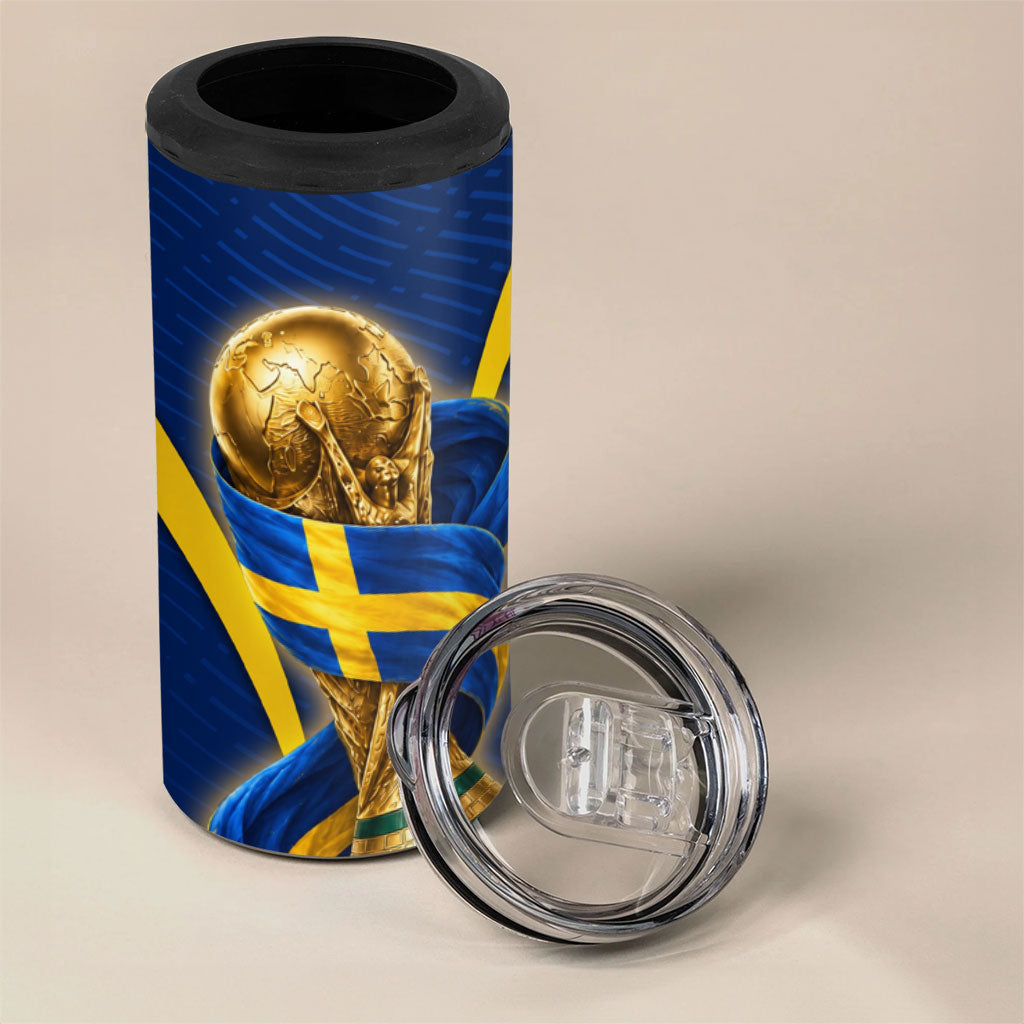 Personalized Sweden Football Trophy 4 in 1 Can Cooler Tumbler Golden Cup Flag Ribbon Dynamic Stripes