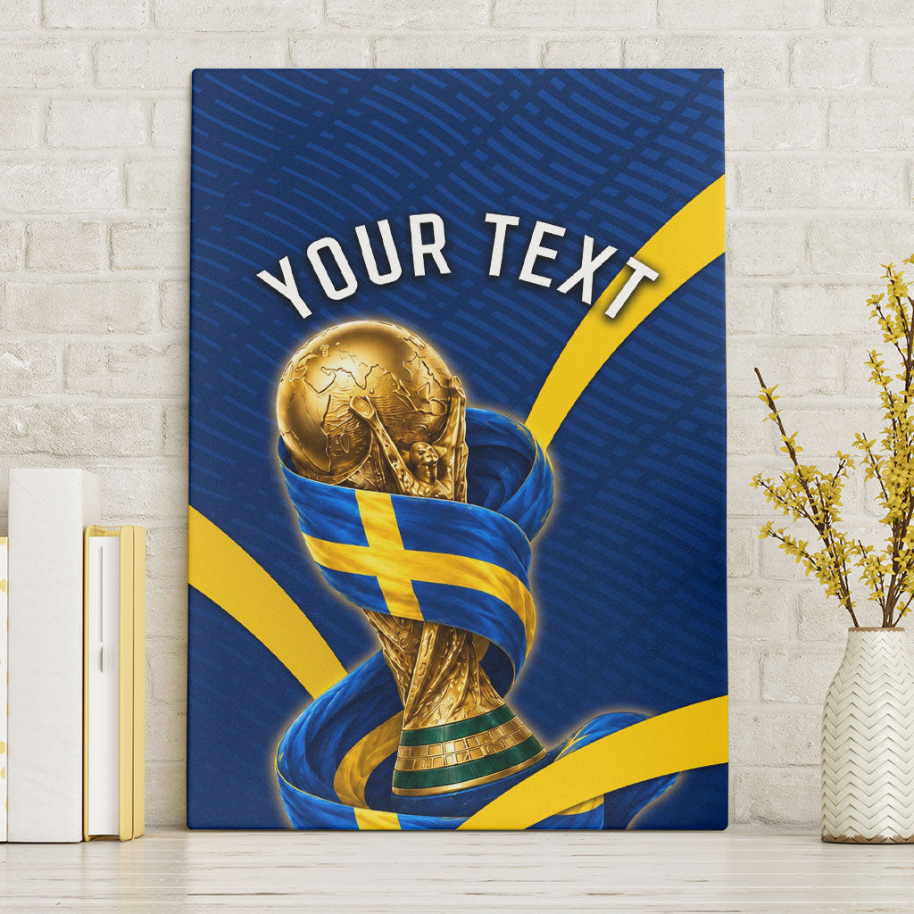 Personalized Sweden Football Trophy Canvas Wall Art Golden Cup Flag Ribbon Dynamic Stripes