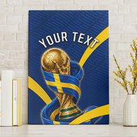 Personalized Sweden Football Trophy Canvas Wall Art Golden Cup Flag Ribbon Dynamic Stripes