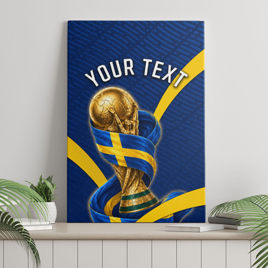 Personalized Sweden Football Trophy Canvas Wall Art Golden Cup Flag Ribbon Dynamic Stripes
