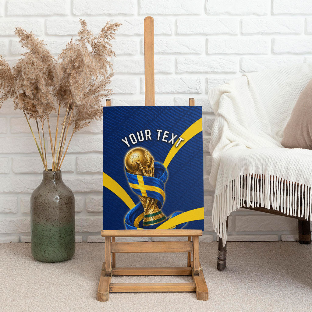 Personalized Sweden Football Trophy Canvas Wall Art Golden Cup Flag Ribbon Dynamic Stripes