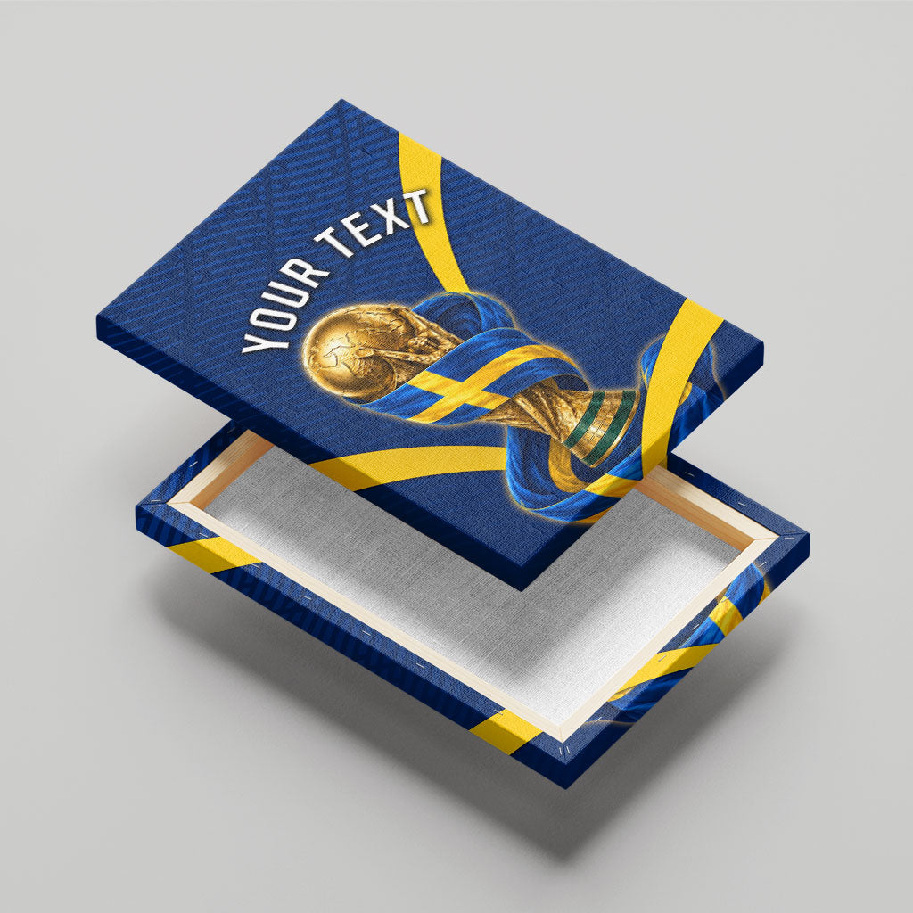 Personalized Sweden Football Trophy Canvas Wall Art Golden Cup Flag Ribbon Dynamic Stripes