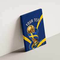 Personalized Sweden Football Trophy Canvas Wall Art Golden Cup Flag Ribbon Dynamic Stripes