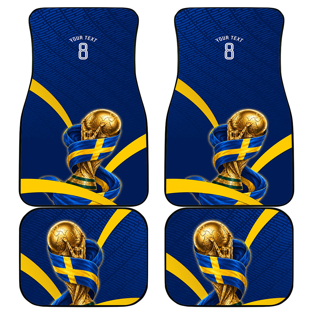Personalized Sweden Football Trophy Car Mats Golden Cup Flag Ribbon Dynamic Stripes