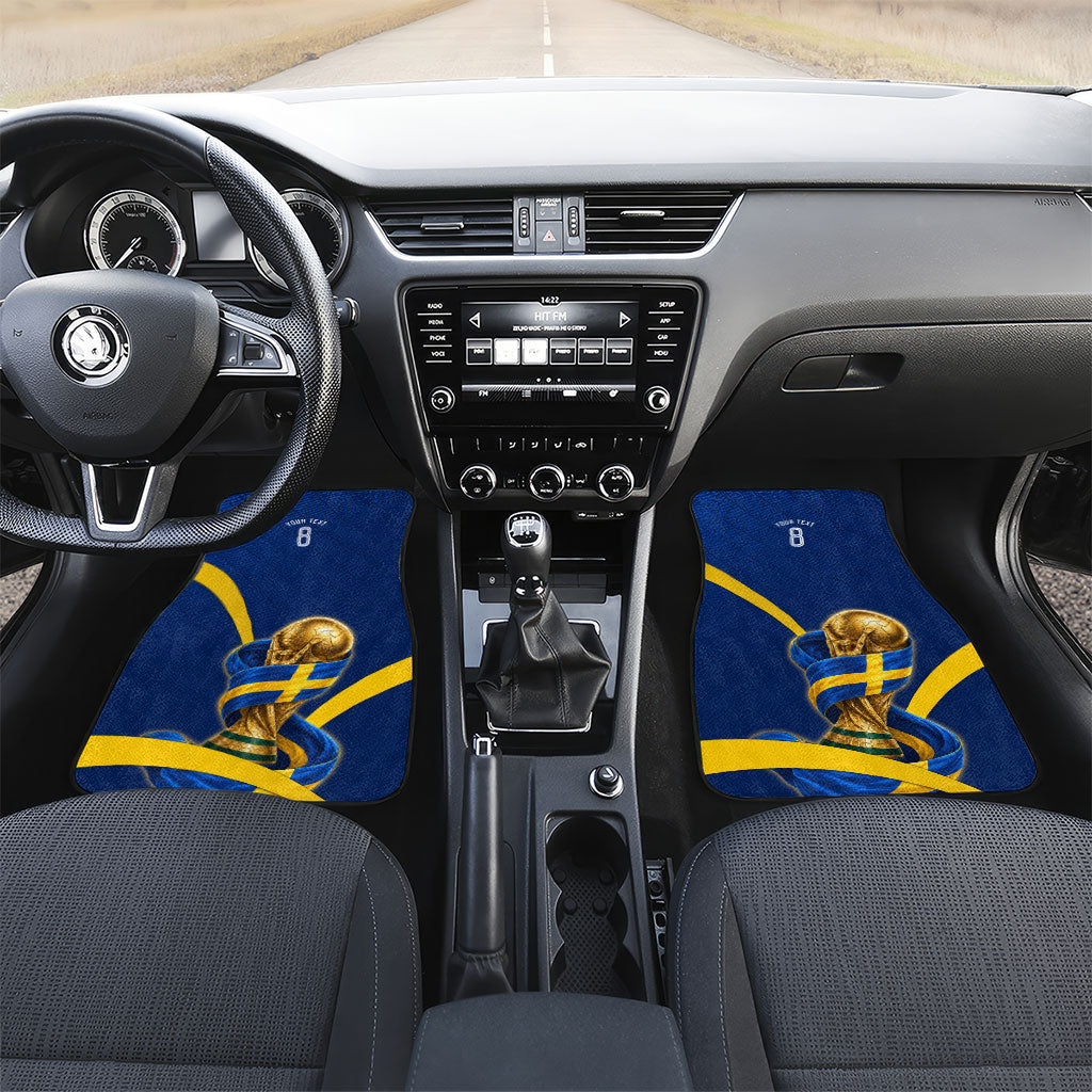 Personalized Sweden Football Trophy Car Mats Golden Cup Flag Ribbon Dynamic Stripes