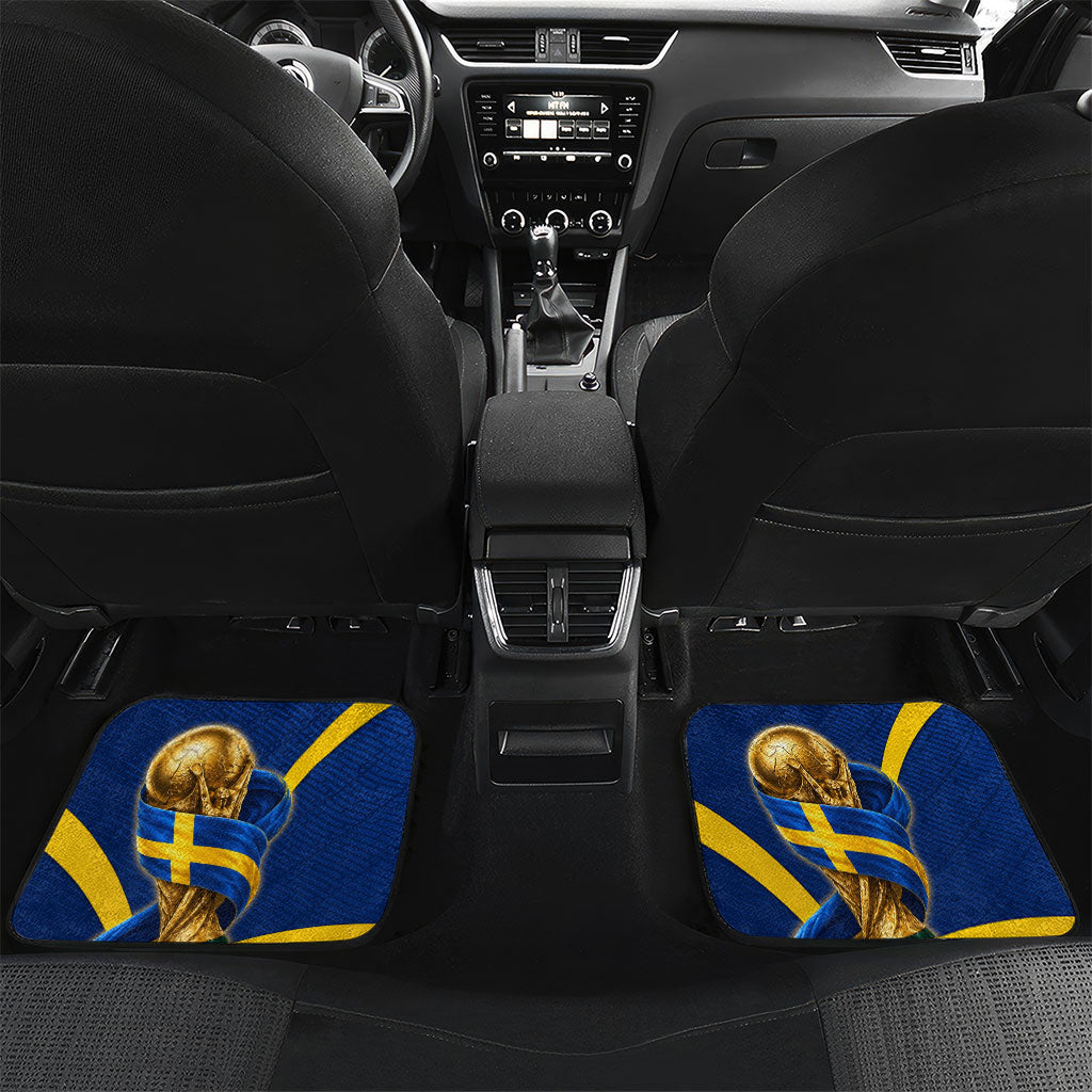 Personalized Sweden Football Trophy Car Mats Golden Cup Flag Ribbon Dynamic Stripes
