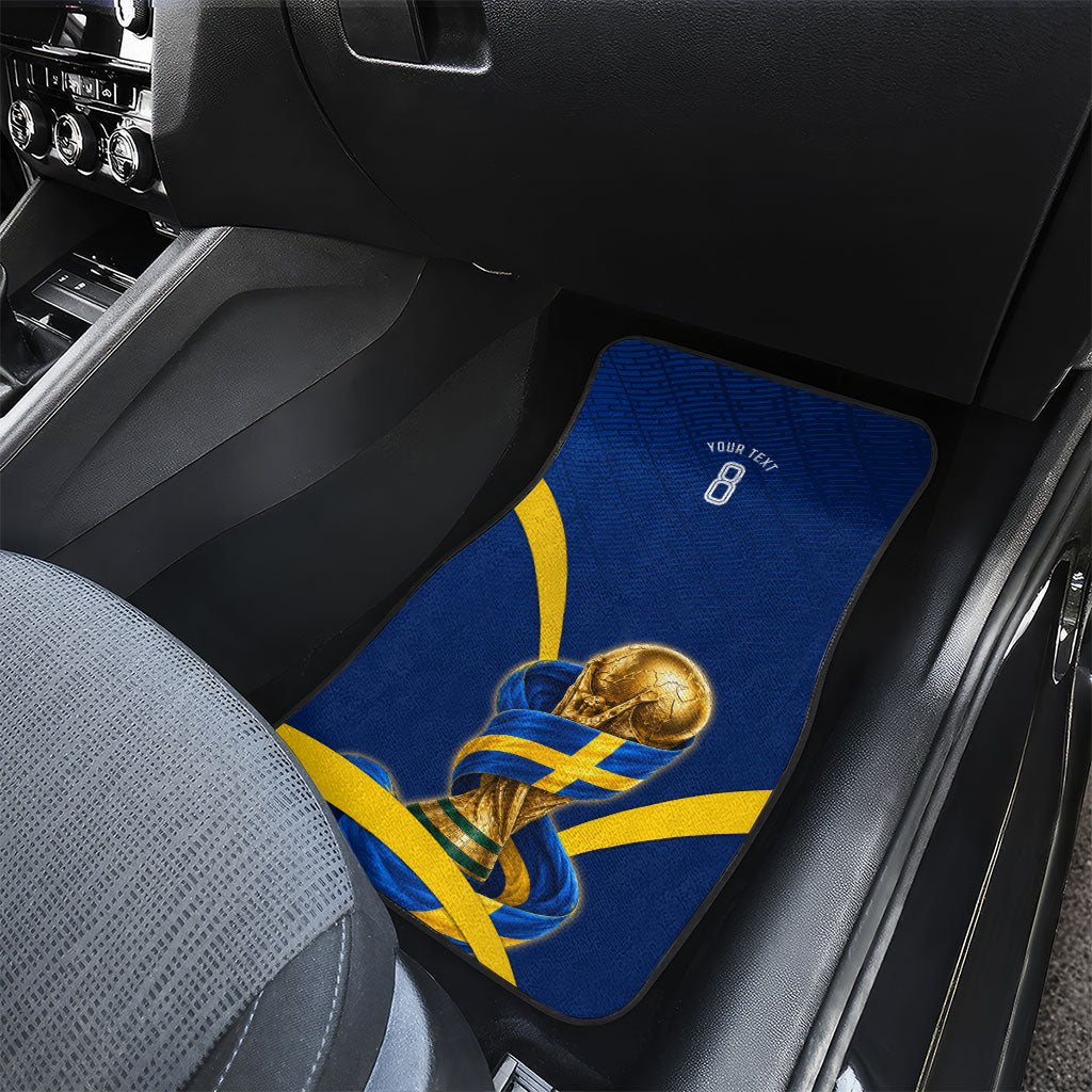 Personalized Sweden Football Trophy Car Mats Golden Cup Flag Ribbon Dynamic Stripes