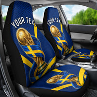 Personalized Sweden Football Trophy Car Seat Cover Golden Cup Flag Ribbon Dynamic Stripes