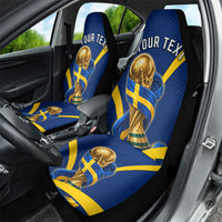 Personalized Sweden Football Trophy Car Seat Cover Golden Cup Flag Ribbon Dynamic Stripes